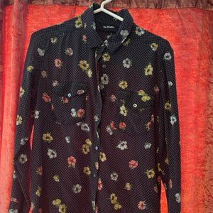 KOOPLES Black Floral Button Down Blouse